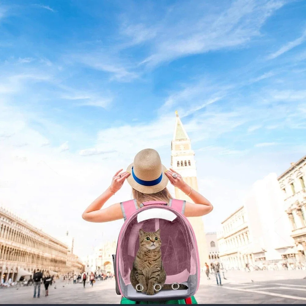 Henkelion Small Cat or Dog Backpack Carrier Bubble Capsule Airline Approved Pink